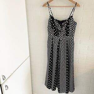 Revolve x Maison CinqCent Midi Dress Polka dot Pockets Retro Black White Sz M